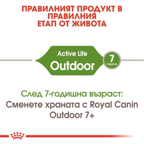 Royal Canin Outdoor – Пълноценна балансирана храна за котки в зряла възраст (от 1 до 7 години), често излизащи на открито и с нормална активност. 2 кг