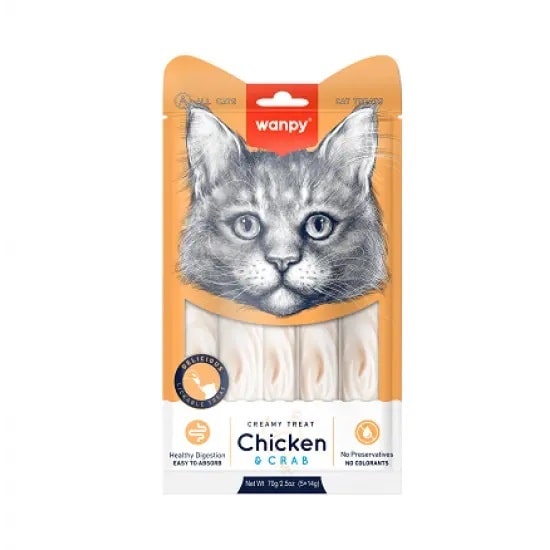 Wanpy Cat - кремообразно лакомство за котки с риба тон и раци, 5х14 г