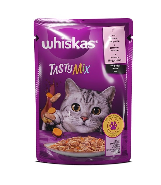 Whiskas Pouch Tasty Mix - със сьомга и моркови 85 гр