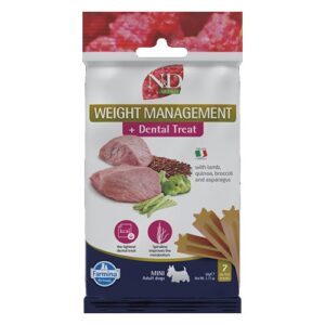 N&D Quinoa Weight Management Dental Care Treat With Lamb, Broccoli and Asparagus Mini – Дентални стикове за кучета от дребни породи с агнешко, киноа, броколи и аспержи 60 гр N&D Quinoa Weight Management Dental Care Treat With Lamb, Broccoli and Asparagus Mini – Дентални стикове за кучета от дребни породи с агнешко, киноа, броколи и аспержи 60 гр
