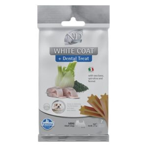 N&D White Dental Care Treat With Sea Bass, Spirulina and Fennel Mini – Дентални стикове за кучета от дребни породи с лаврак, спирулина и фенел 60 гр. N&D White Dental Care Treat With Sea Bass, Spirulina and Fennel Mini – Дентални стикове за кучета от дребни породи с лаврак, спирулина и фенел 60 гр.