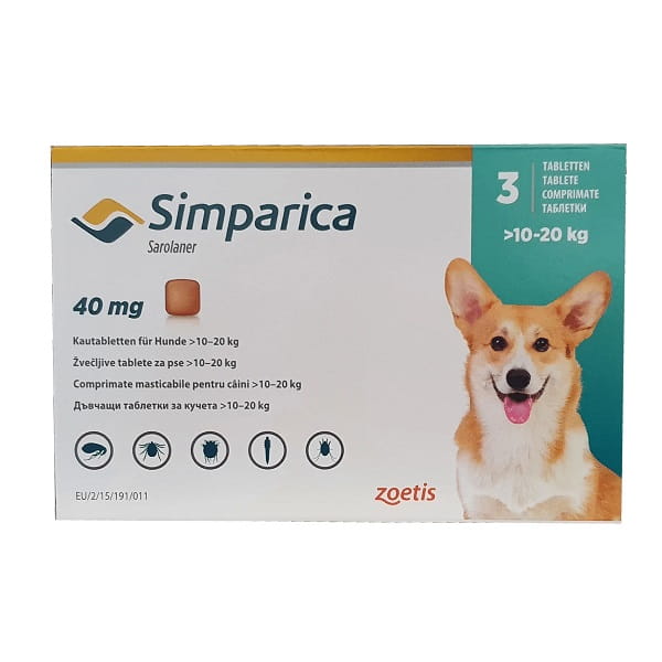 Simparica  - вкусна защита от бълхи и кърлежи, за кучета от 1.3 кг - 2.5 кг / 3 броя таблетки /
