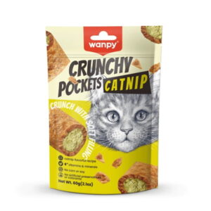 Wanpy Crunchy Pockets - лакомство за котки с пилешко, хрупкави хапки с кремообразен пълнеж, 60 г .