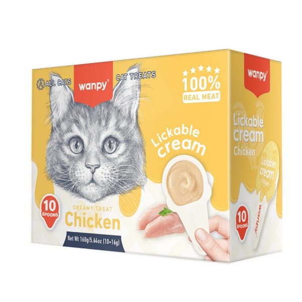 Wanpy cat - лакомство за котки, лъжичка с кремообразно лакомство с пилешко, 10х16 г . Wanpy cat - лакомство за котки, лъжичка с кремообразно лакомство с пилешко, 10х16 г .