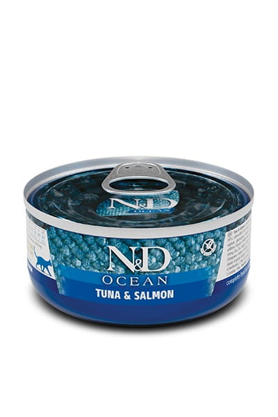 N&D Cat Ocean Tuna&Salmon Adult – консерва без зърнени култури за котки в зряла възраст, с туна и сьомга,  70 гр.